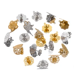 10pcs Stainless Steel Hollow Retro Relief Flower Earrings Setting with hole for DIY Jewelry Making Supplies