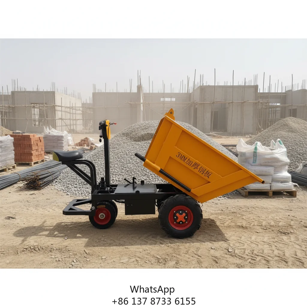 

3mm Thick Steel Electric Mini Dumper 500kg Battery Powered Site Cart For Construction
