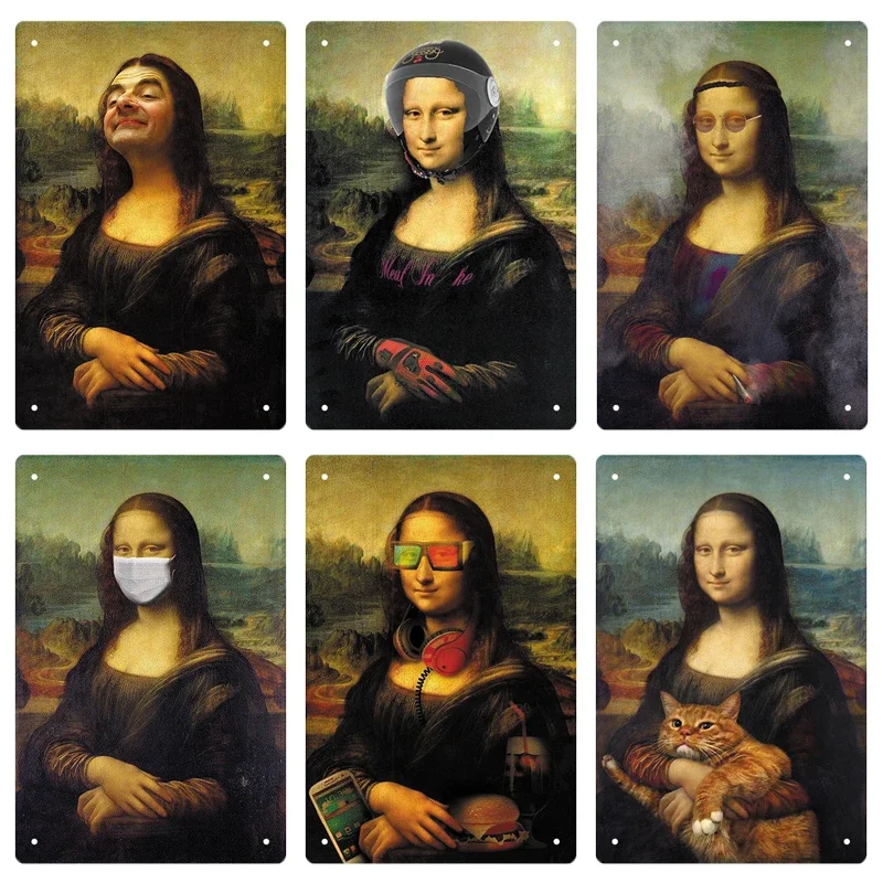 Vintage Sexy Funny MonaLisa Metal Sign Metal Tin Plaque Metal Vintage for Pub Bar Sign Man Cave Decoration Iron Plates