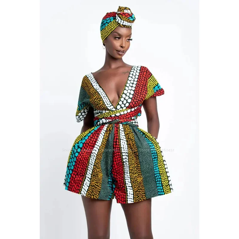 Pakaian wanita Afrika Jumpsuit Gambar Retro Dashiki India baju pendek rok Mini baju pesta mode Ankara gaun Vintage Kanga