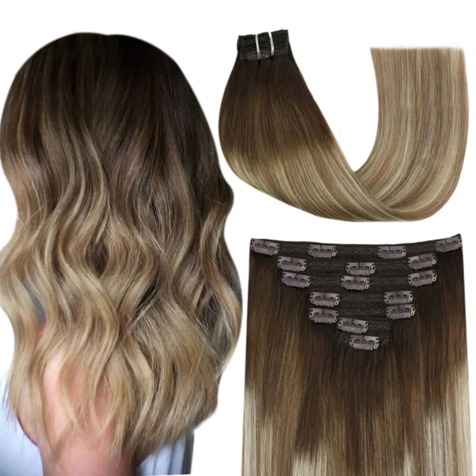 YoungSee Clip in Hair Extensions 100% Real Human Hair Extensions Straight Natural Hair Remy Hair For Women Daily Use 14-24inch