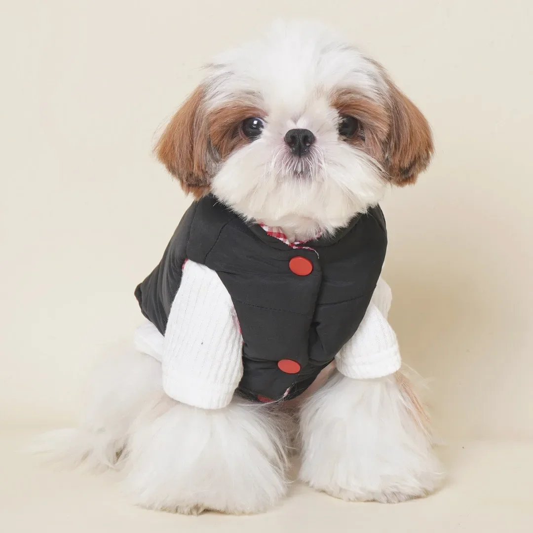 Winter New Casual Plaid Pet Cotton Coat Reversible Wearable Dog Vest Warm Cold Jacket French Bulldog Maltese Small Dog Clothes