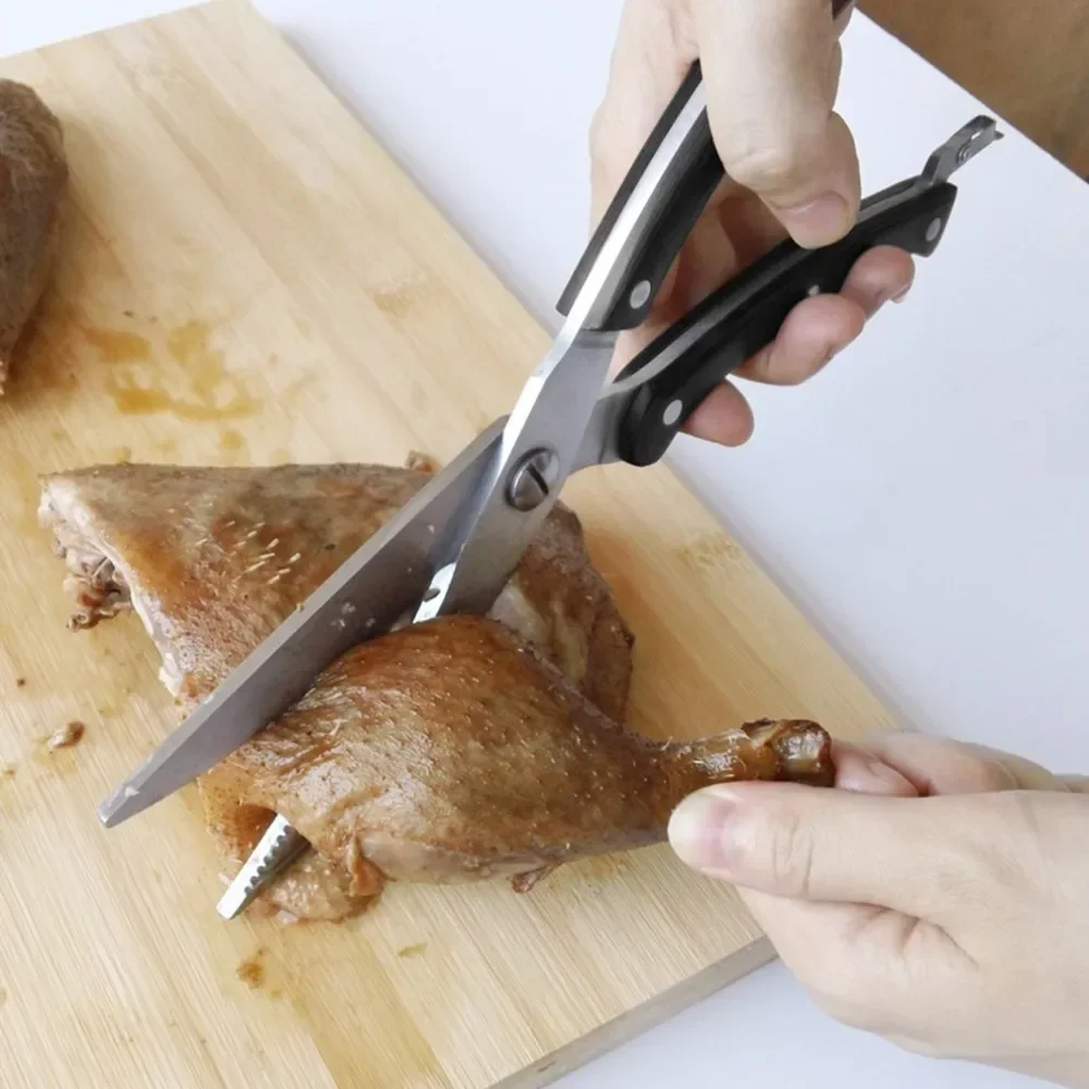 Heavy Duty Spring Loaded Poultry Shears Thick Steel Blade Safe Lock Kitchen Scissors for Chicken Duck Fish Bone Cutting Gadget