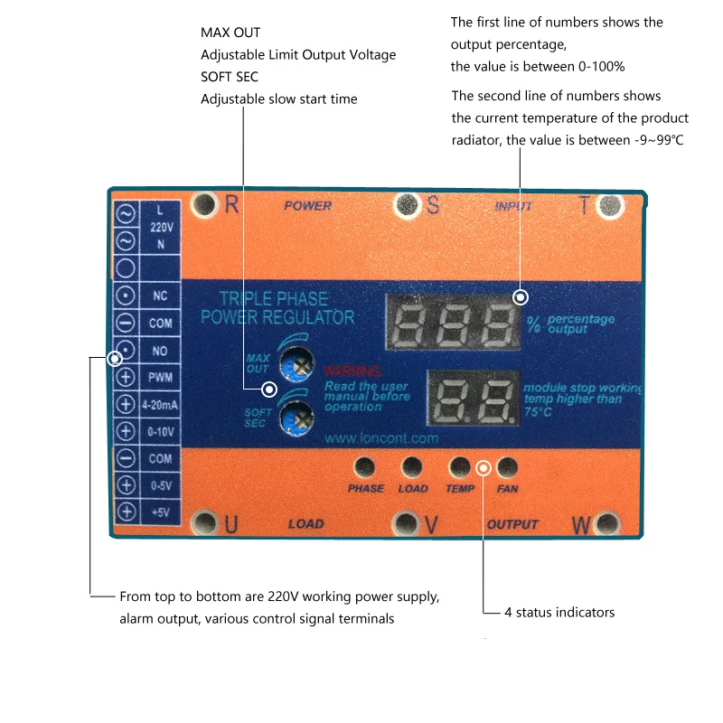 Three-Phase Power Regulator High-Power Load Voltage Regulation SCR Thyristor Power Controller