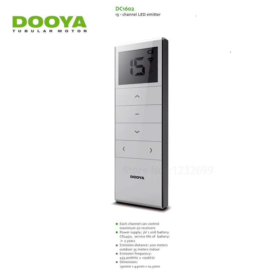 Dooya DC1602 15 Channel Remote Controller Emitter for Smart Home Dooya/Tuya RF433 Electric Curtain motor, Blinds, Shutter Motor