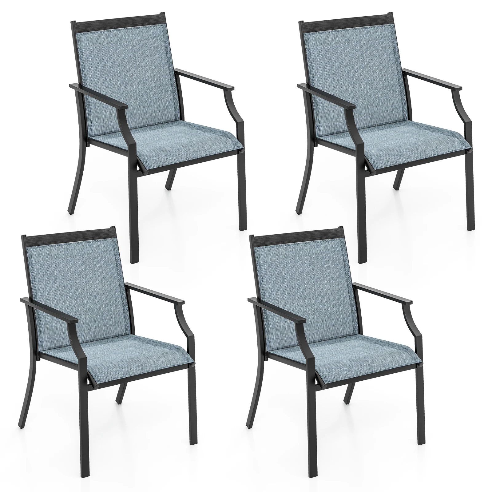 4 Piece Patio Dining Chairs Large Outdoor Chairs w/Breathable Seat & Metal Frame