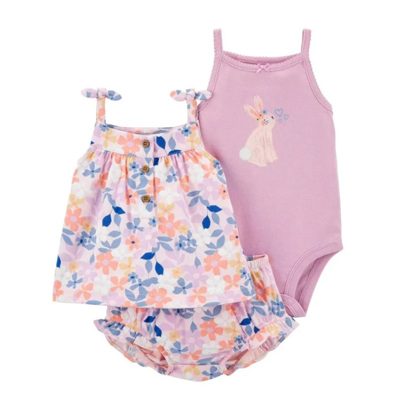 3-piece Suit Summer Baby Clothes Sets Baby Short Sleeve Shorts Cover Clothes Cute Girls Bebe Children Cotton 100% Clothing 6-24M