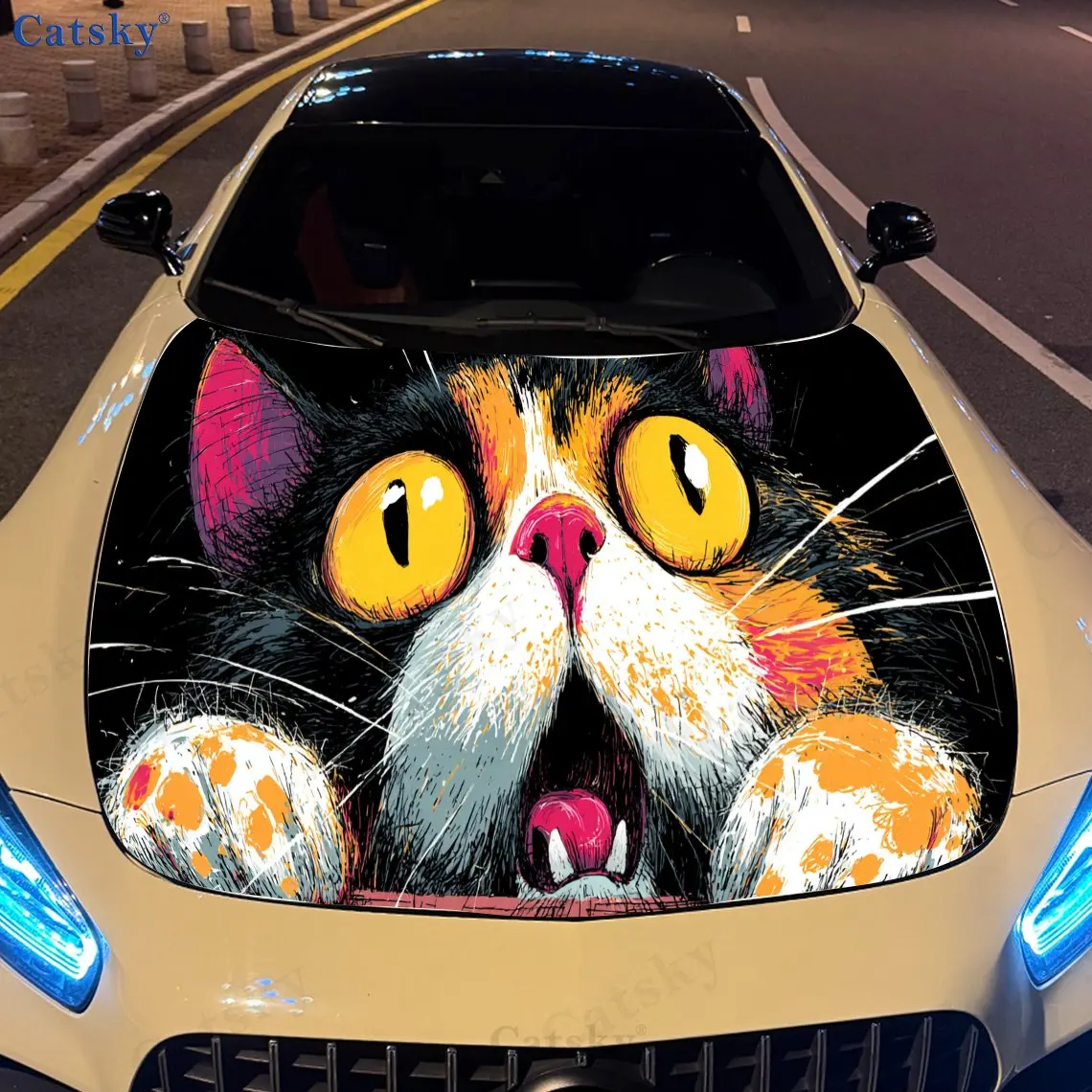 

Художественные милые - fierce Big Eye Cat ПВХ автомобильные виниловые обертки, самоклеящаяся водонепроницаемая наклейка на капот автомобиля, украшение автомобиля Protecti