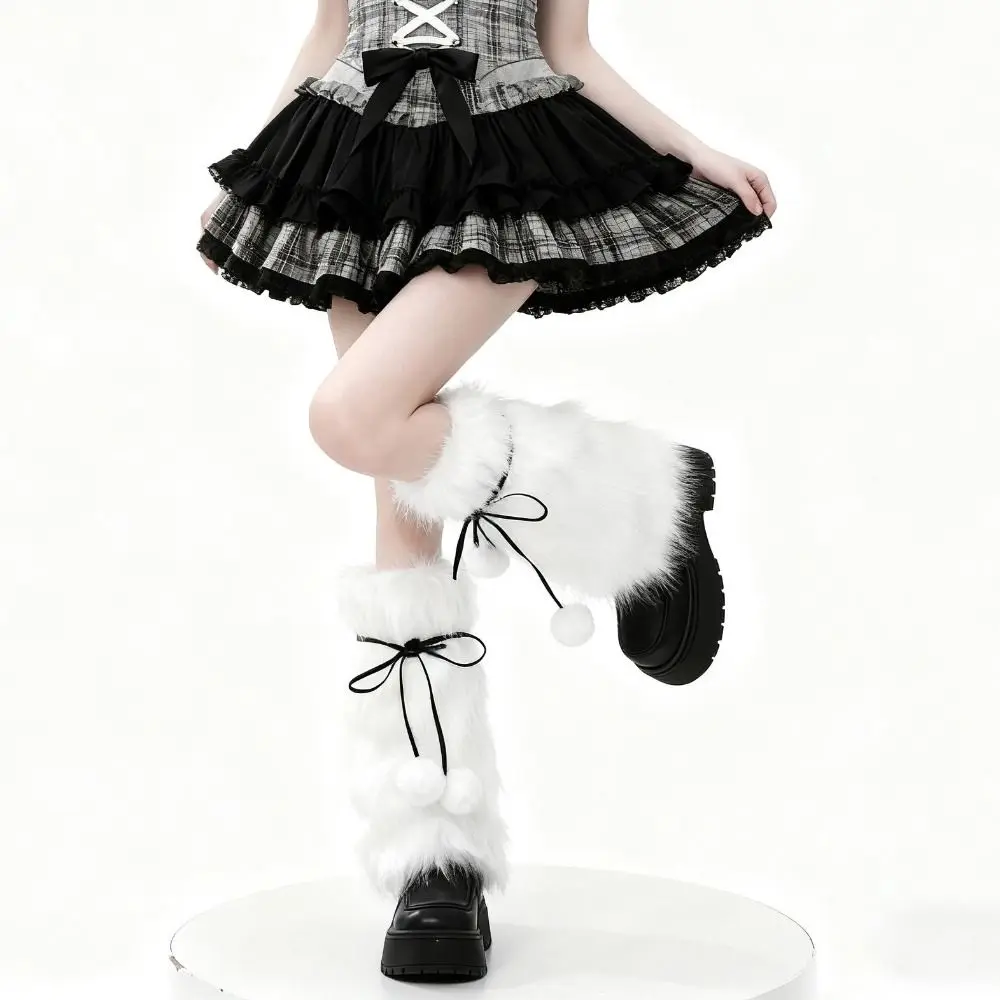 Aquecedores de pernas de inverno de malha vintage y2k capa de pé coberturas de pernas de pelúcia lolita jk harajuku meias longas picantes meninas