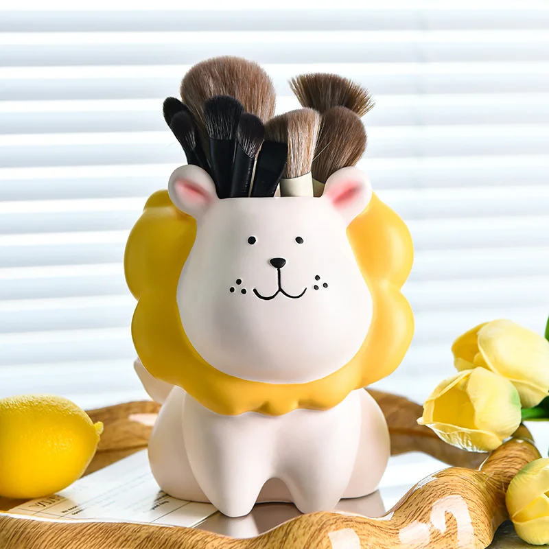 Organizador de brochas de maquillaje de León, cubo para brochas de maquillaje multifuncional, lápiz de cejas de alta gama, caja de almacenamiento de herramientas cosméticas