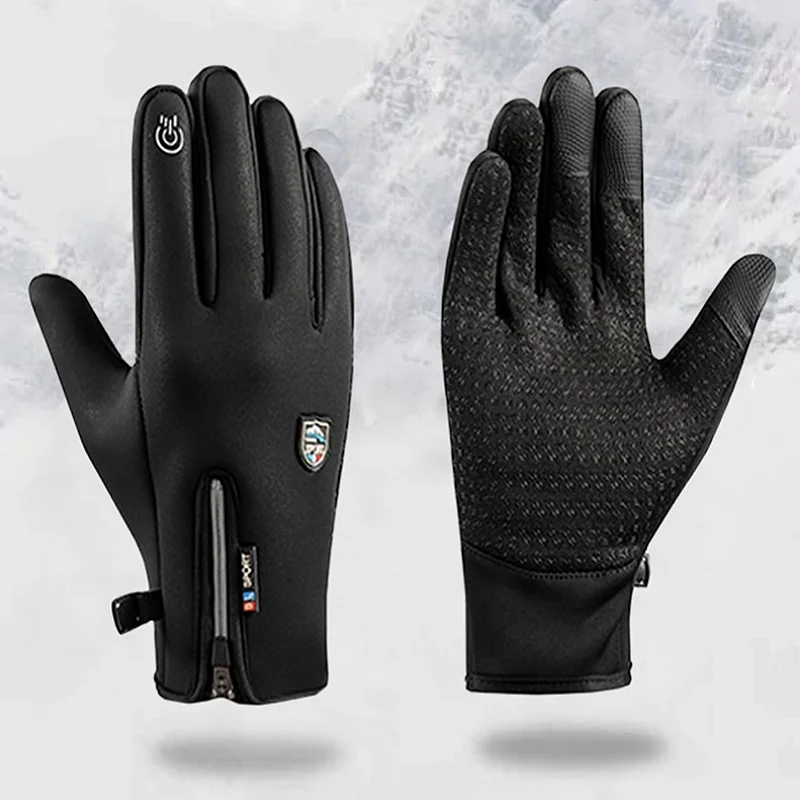 Gloves Autumn Winter Waterproof Fleece Thickened Outdoor Riding Electric Bike Anti-Slip Windproof Touch Screen Gloves