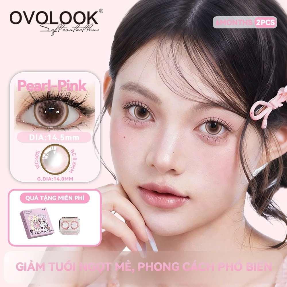 Image of OVOLOOK Pearl-Pink Water Gloss farbige Kontaktlinsen, 6 Monate haltbar, 14,5 mm großer Durchmesser, weiche Linse für Mädchen, tägliches romantisches Make-up