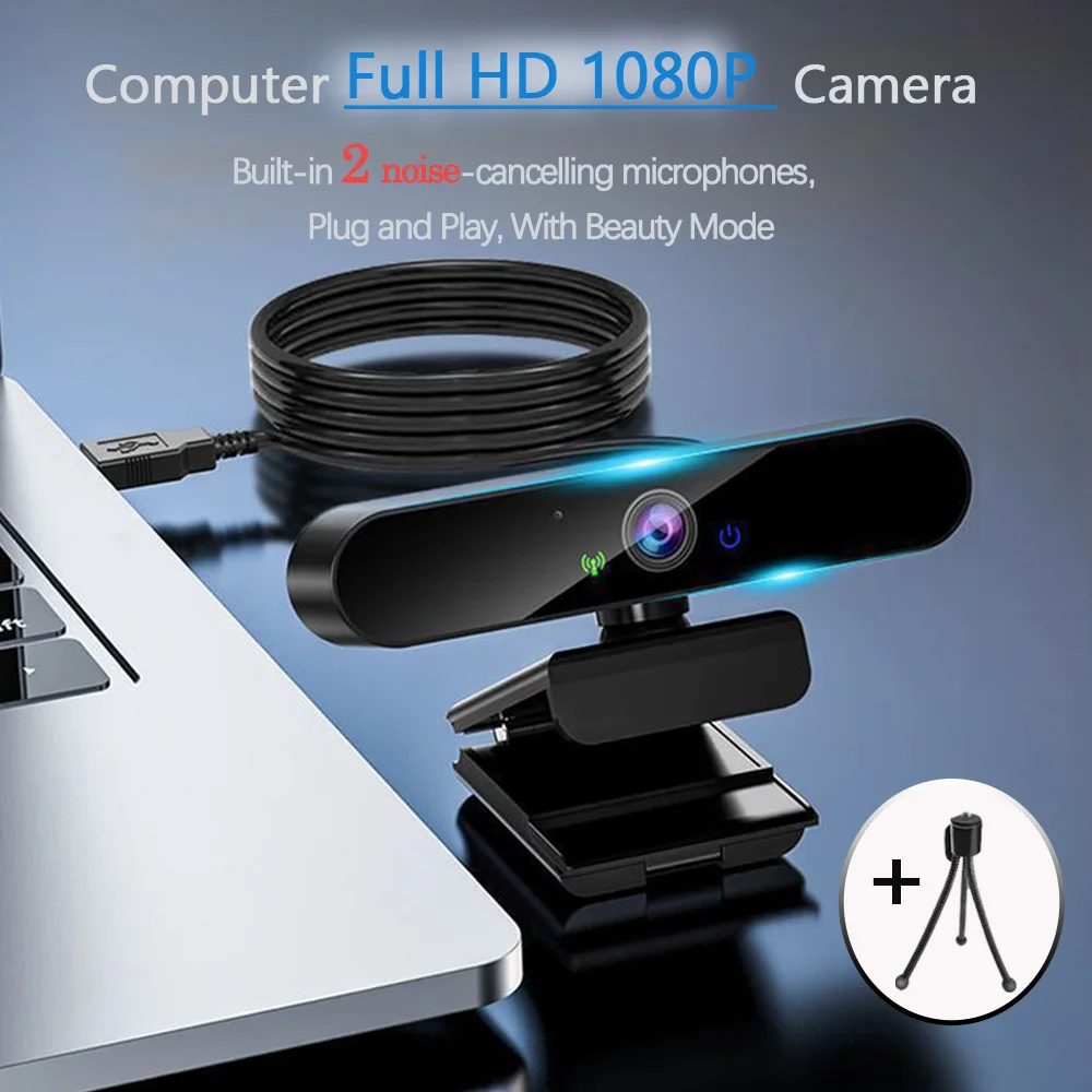 Webcam Full HD 1080P com microfone com cancelamento de ruído integrado e design de capa de privacidade, um periférico de computador seguro e conveniente
