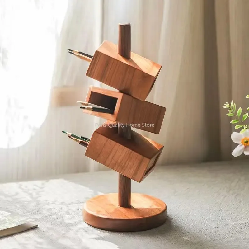 

Chinese Retro Wooden Pen Holder Desk Storage Organizer Remote Control Holder Slanted Insert Desktop Stationery
