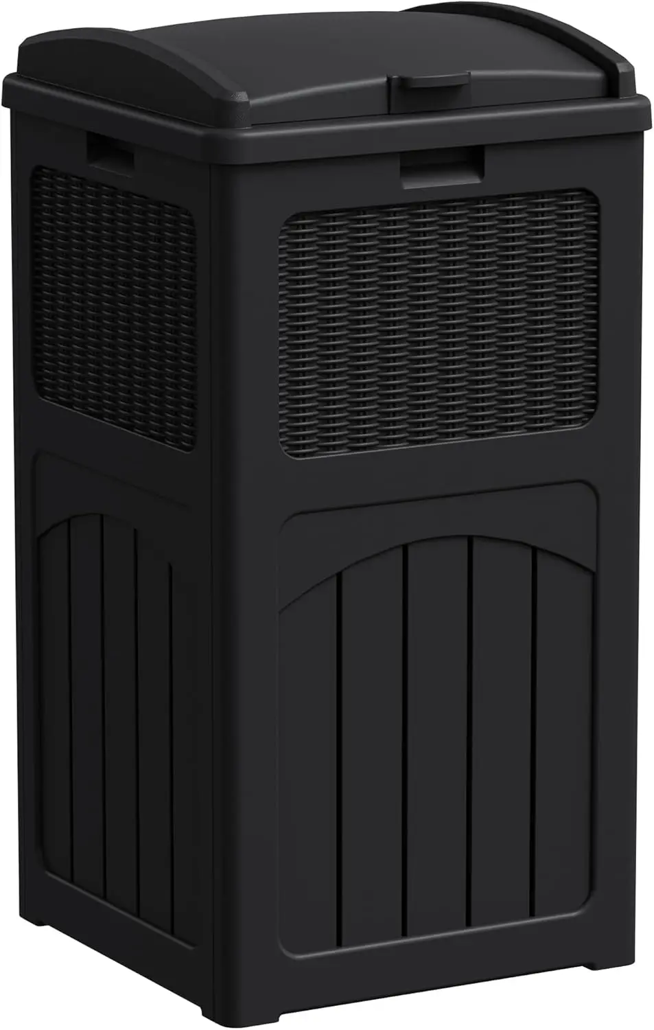 

33 Gallon Outdoor Trash Can with Lid, Waterproof Resin Garbage Bin for Hideaway, Deck, Patio, Dark Black