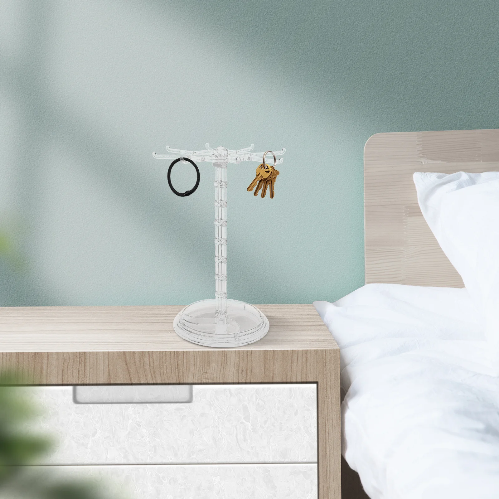 حامل منظم المجوهرات رف تخزين سطح المكتب قابل للدوران لإكسسوارات الشعر سلاسل المفاتيح Scrunchies Headbands الأقراط