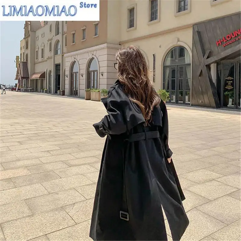 2023 White Windbreaker Women Mid-Length Spring Autumn Korean Loose BF Over The Knee British Style Jacket Female Outcoat Femme