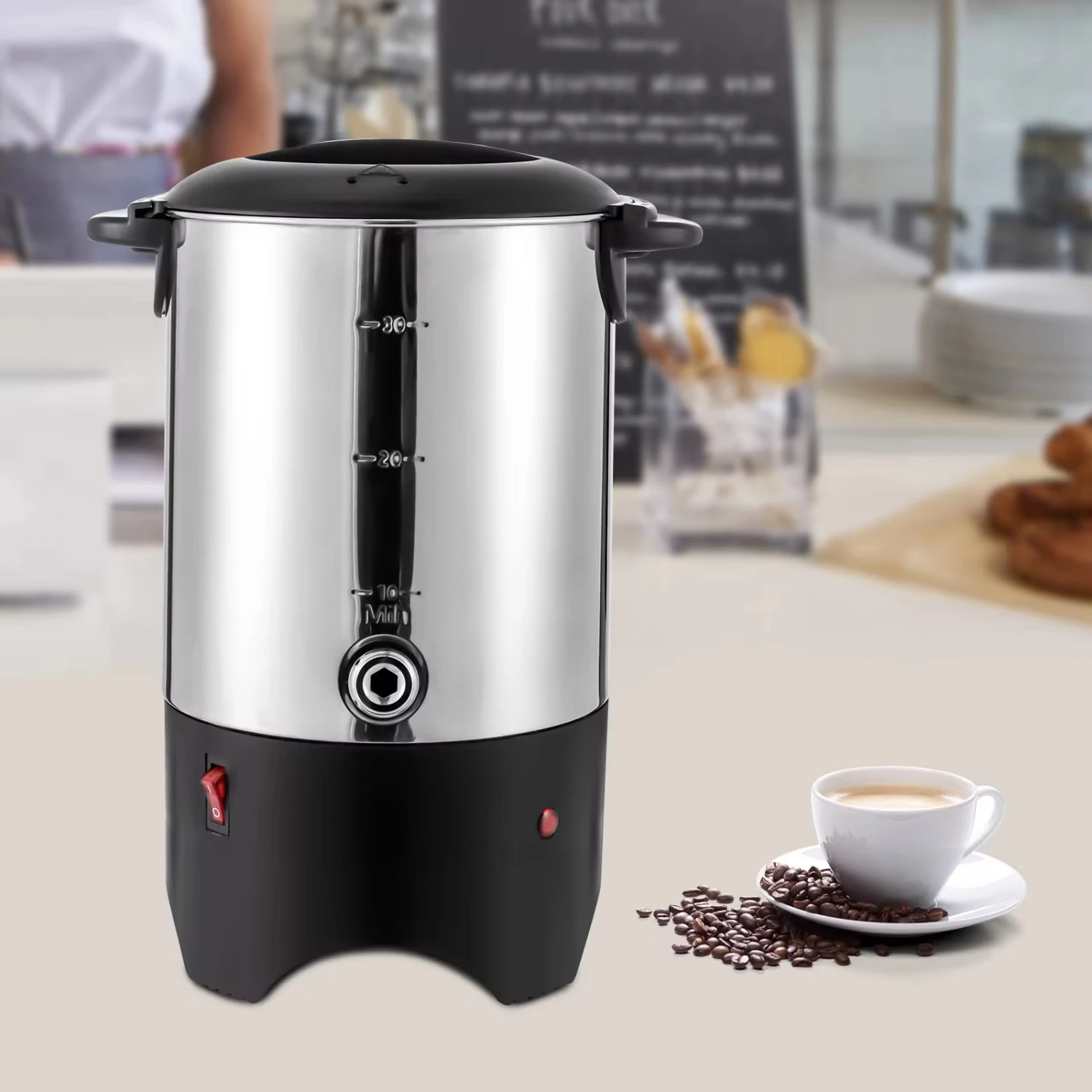 1000w Stainless Steel Coffee Urn Machine Commercial Coffee Percolator 30 Cup Large Capacity Urn Office Coffee Maker