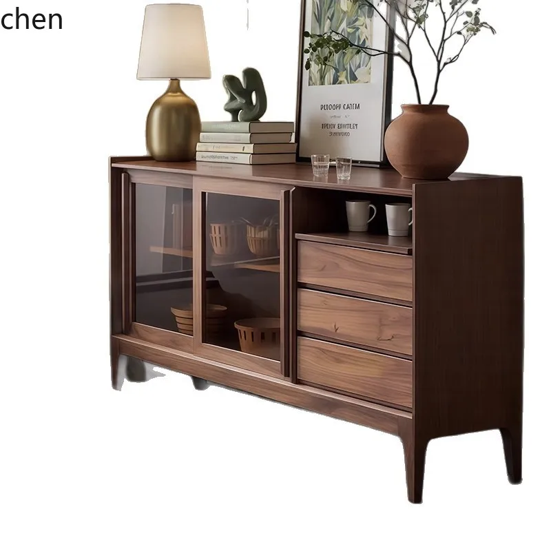YFY  Solid Wood Sideboard Cabinet Living Room Wall-Mounted Integrated Storage Cabinet Tea Water Wine Storage Cabinet