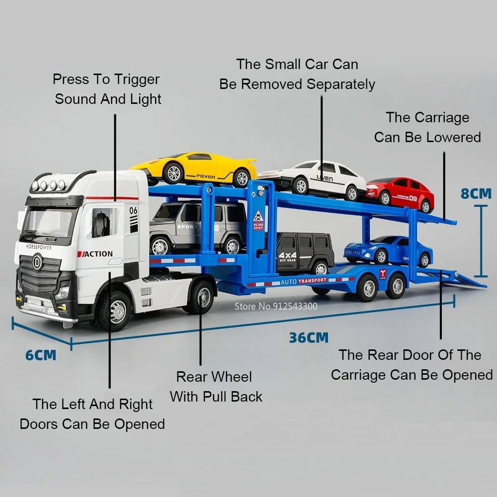 1/32 Double Decker Transport Toy Alloy Diecasts Car Model with Sound and Light Rear Wheel Pull Back Vehicles Toy Collection Gift