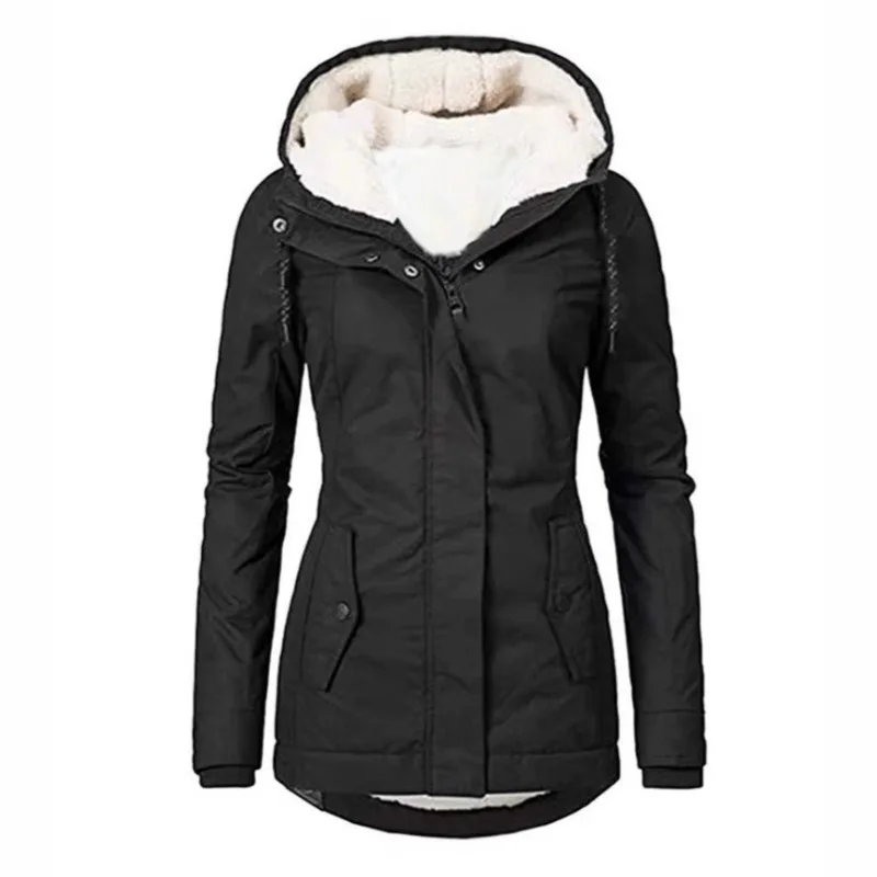 

2025 Autumn and Winter New Women's Jacket Solid Color Medium and Long Commuter Fleece Jacket Women
