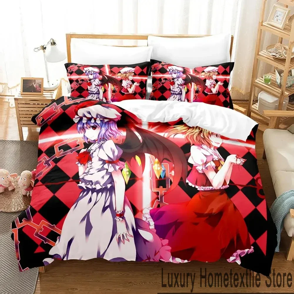 2026 Touhou Project Remilia Scarlet Anime Bedding Set,Duvet Cover Bed Set Quilt Cover Pillowcase,King Queen Twin Size Boys Girls