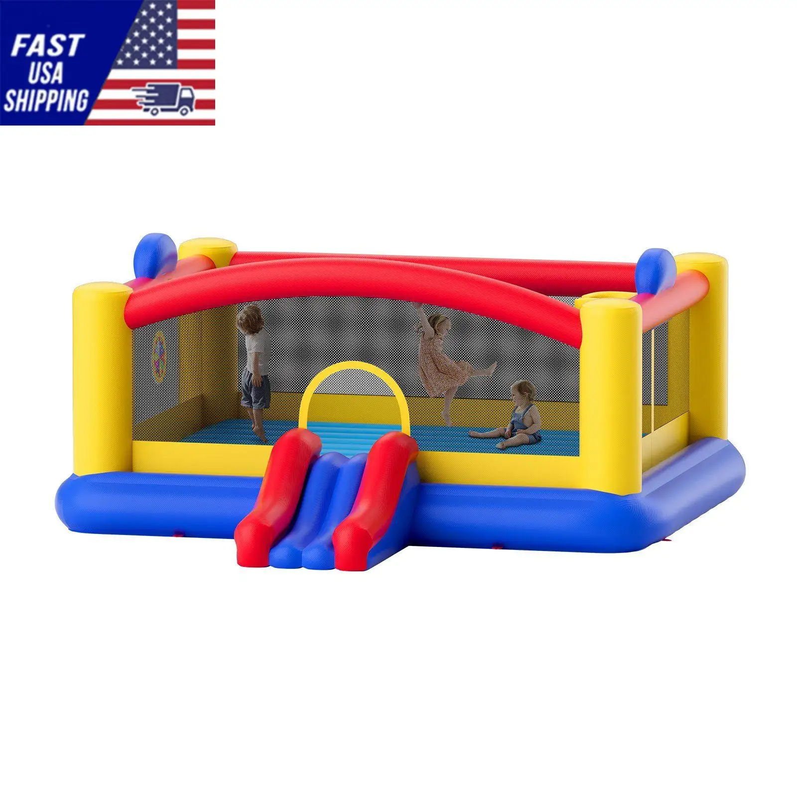 Inflatable Bounce House, Outdoor High Quality Playhouse Trampoline, Jumping Bouncer with Blower, Slide, and Storage Bag