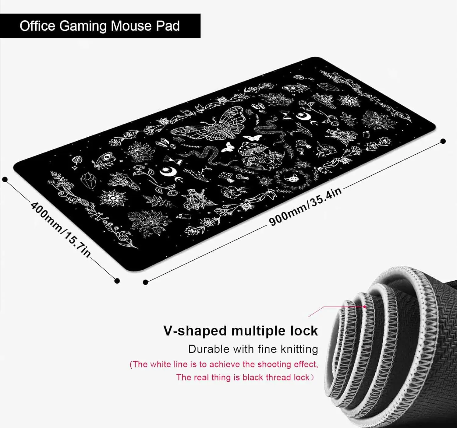 Gothic Witchy Celestial Mushroom  Mouse Pad – Black Occult Desk Mat for Gaming & Halloween Decor