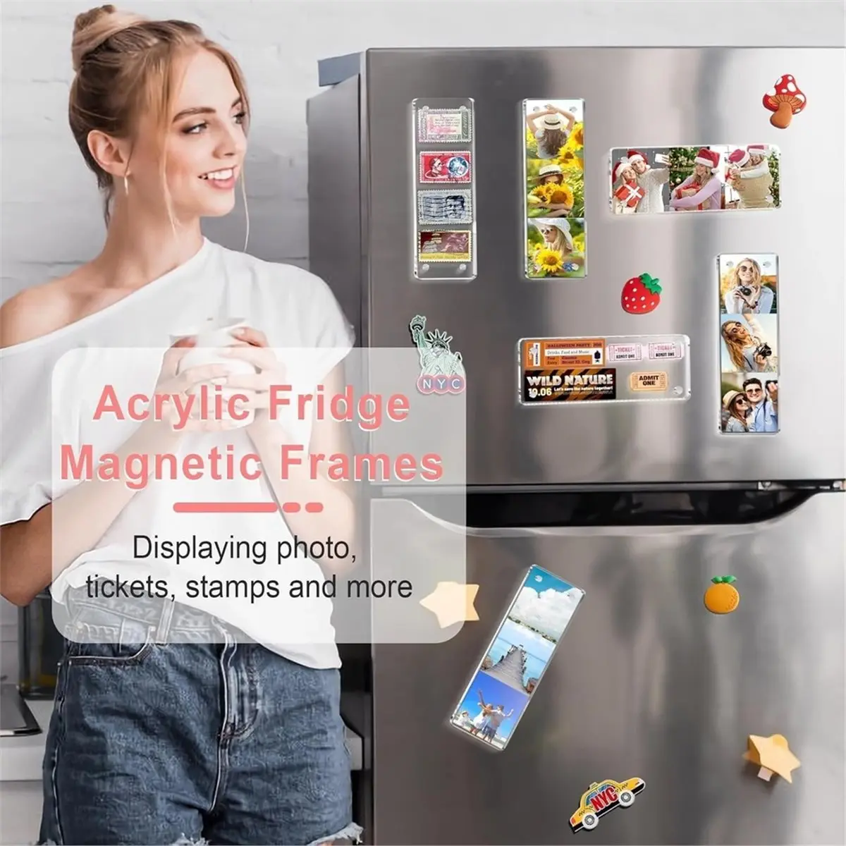 Home Tool 4 Pack Photo Booth Frame 2x6 Picture Frame, Acrylic Fridge Magnetic Frames, Clear Acrylic Frame for Refrigerator
