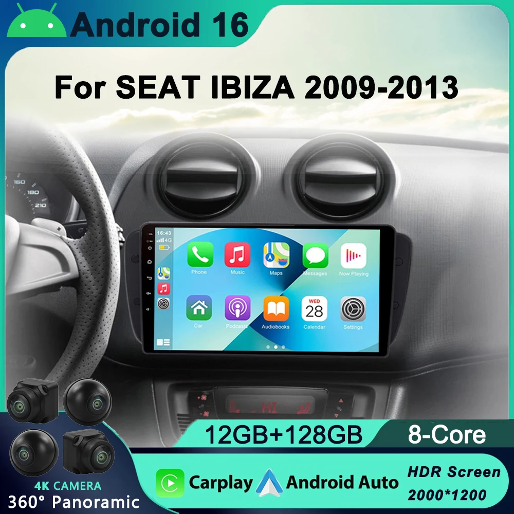 

Android 16 Car Radio For Seat Ibiza 6j 2009 2010 2012 2013 MK4 FR GPS Navigation 2 Din Screen Audio Multimedia WIFI 2din Player