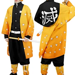 New Anime Agatsuma Zenitsu Cosplay Costume Wig Shoes Men Kimono Yellow Cloak Outfits
