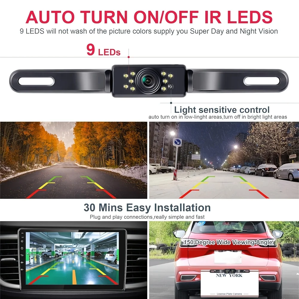 High Definition Backup Camera for Vehicles, Featuring 9 LED Lights, And Designed for Cars, Suvs, Trucks, Rvs, And Pickup Trucks