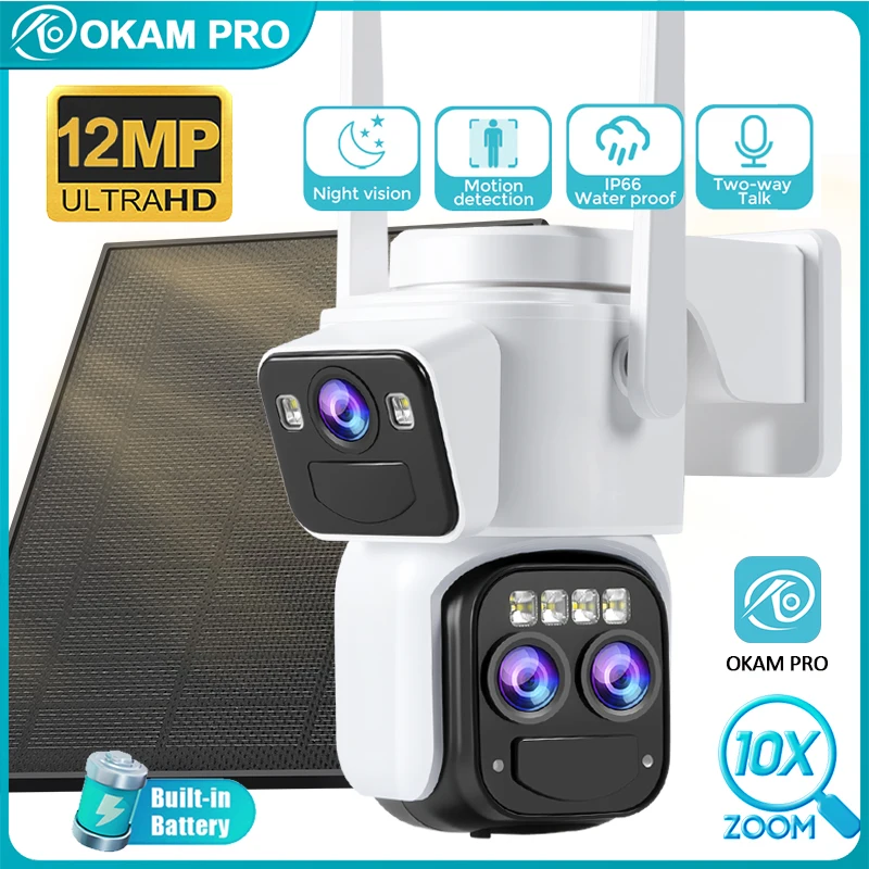 

OKAM PRO Outdoor Security Camera HD 12MP 10X Zoom Solar Camera PIR Mobile Tracking 4G Camera 7800 MAh Battery Night Vision CCTV