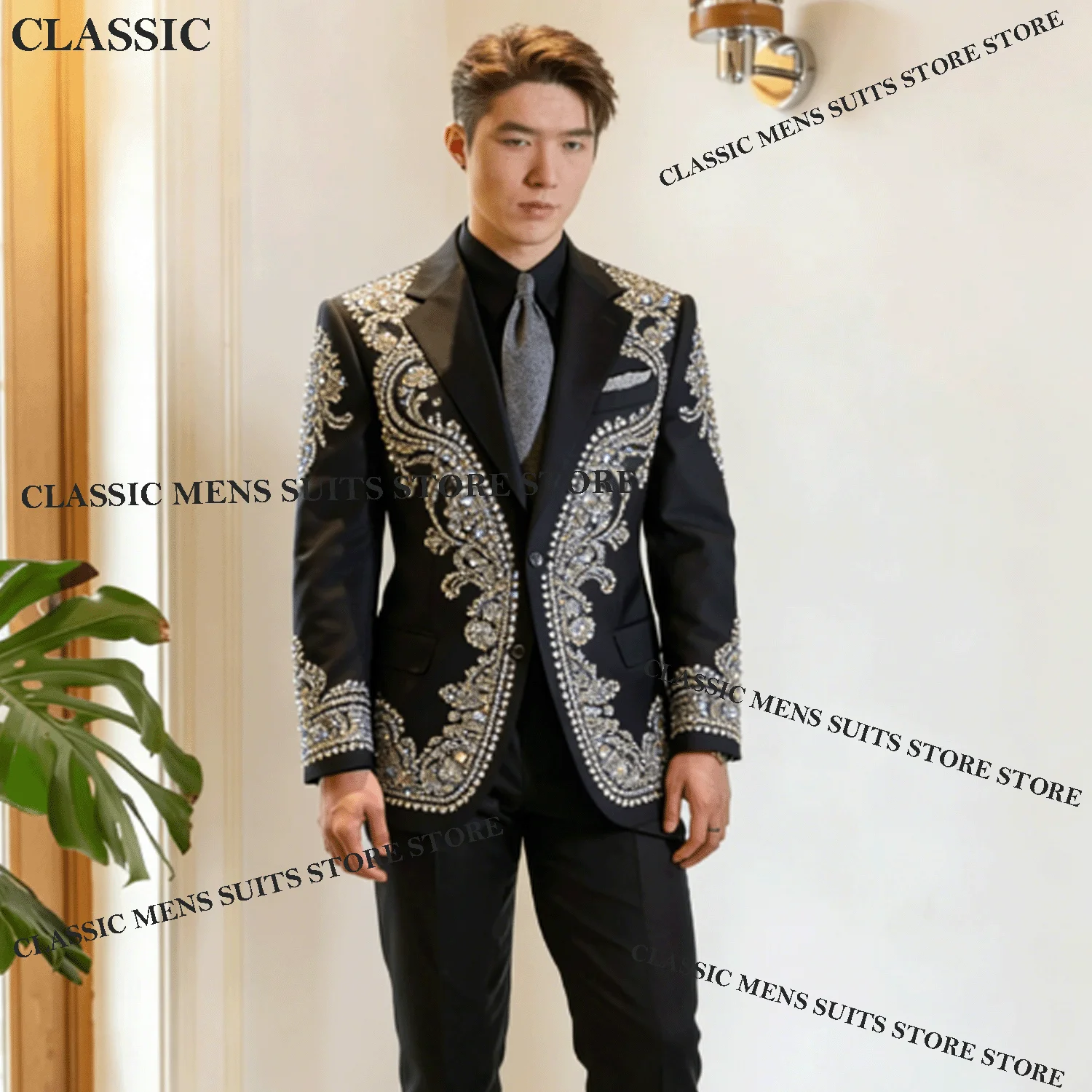 

Модные мужские костюмы с пайетками, комплекты из 2 предметов, блестящие пиджаки для вечеринок, свадебные смокинги для жениха, приталенные костюмы с стразами, индивидуальный пошив