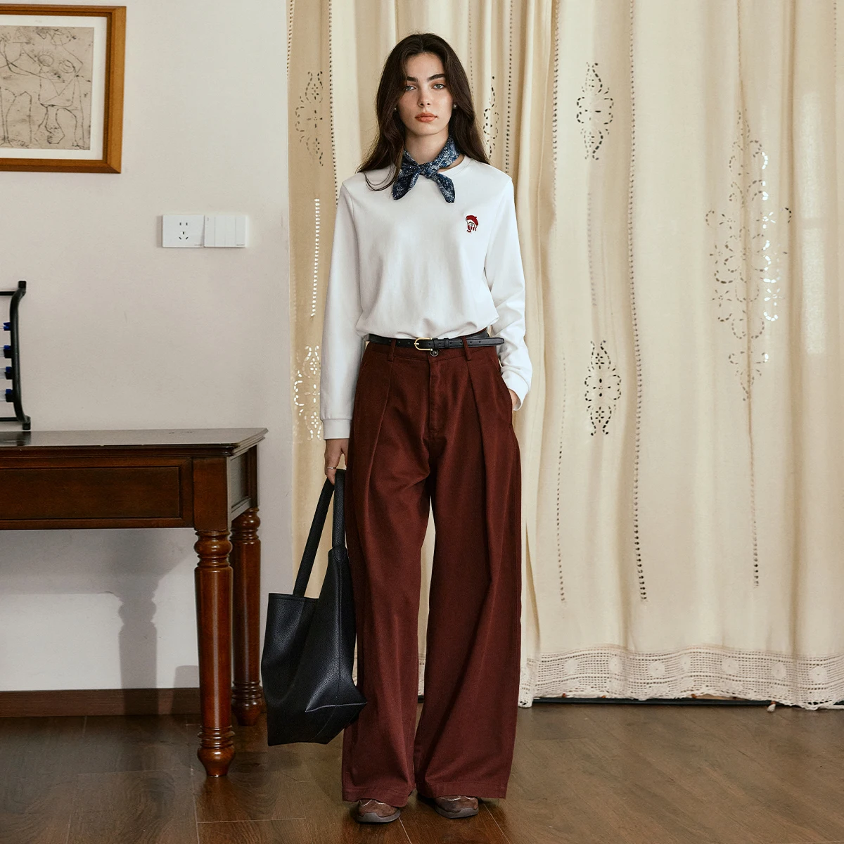 

Французские женские футболки OLrain, осень 2024, свободные пуловеры с длинными рукавами и вышивкой, повседневные вязаные женские топы с круглым вырезом O57QT000382