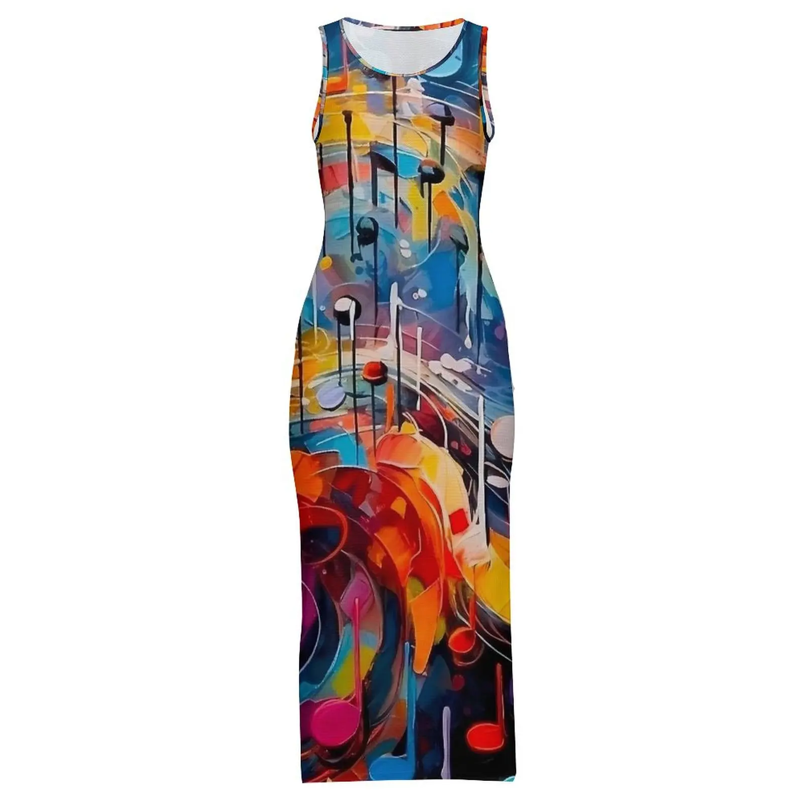 Colorful Music Note Bodycon Dress Summer Abstract Print Retro Maxi Dresses Women Sleeveless Design Aesthetic Dress Big Size 4XL