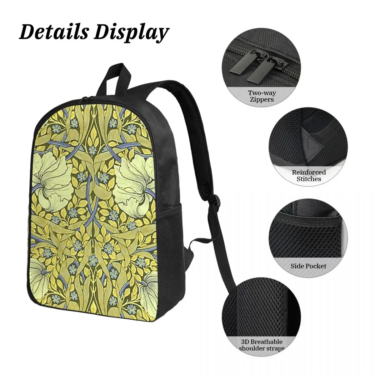 William Morris Bullerswood กระเป๋าเป้สะพายหลังนักเรียนชายหญิง BookBag กระเป๋าโรงเรียนกระเป๋าสะพาย 3ps ถุงอาหารกลางวันฉนวนดินสอกรณี