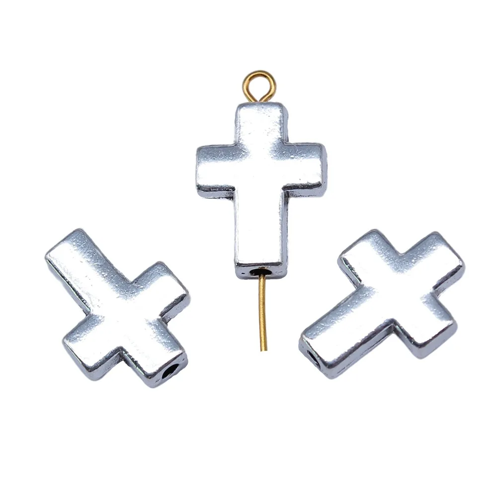 WYSIWYG 10pcs 12x16mm Alloy Smooth Religion Cross Loose Spacer Beads DIY Charms Bracelet Necklace For Jewelry Accessories