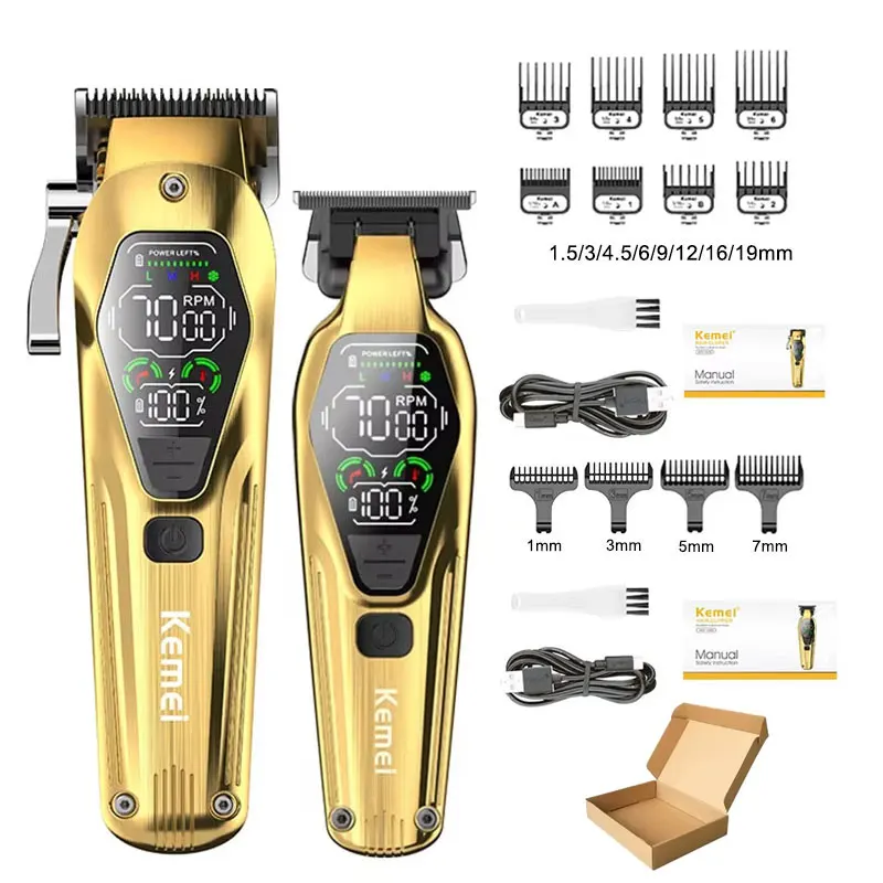 Kemei KM-1698 KM-1697 9000 RPM Haarklipper Volledig Metalen DLC-Mes LED-Display Haartrimmer voor Mannen Professionele Knipmachine