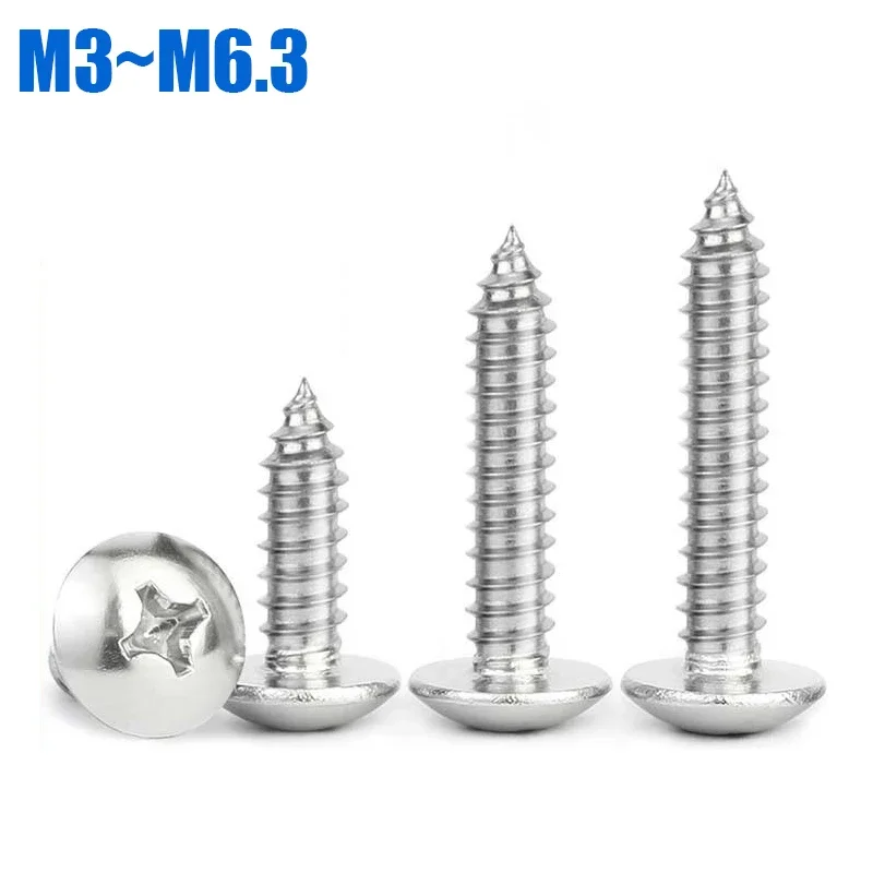 M3 M3.5 M4 M4.2M5M5.5M6M6.3 304 Stainless Steel Phillips Recessed Truss Head Self-tapping Screw  Cross Mushroom Head Wood Screws