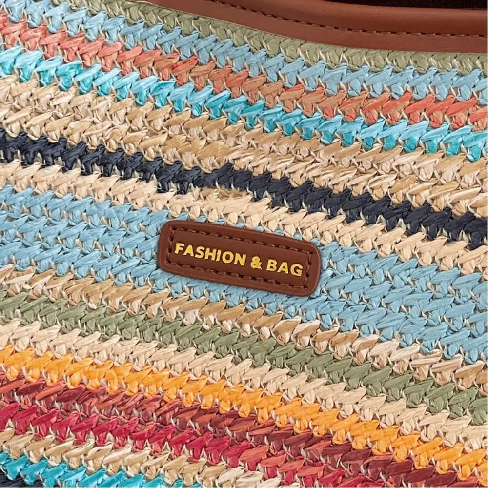 

Hollow Out Straw Woven Bag Parent Shoulder Bag Beach Handbag Bohemian Beach Bag Bucket Bag Large Capacity Strip Shoulder Bag