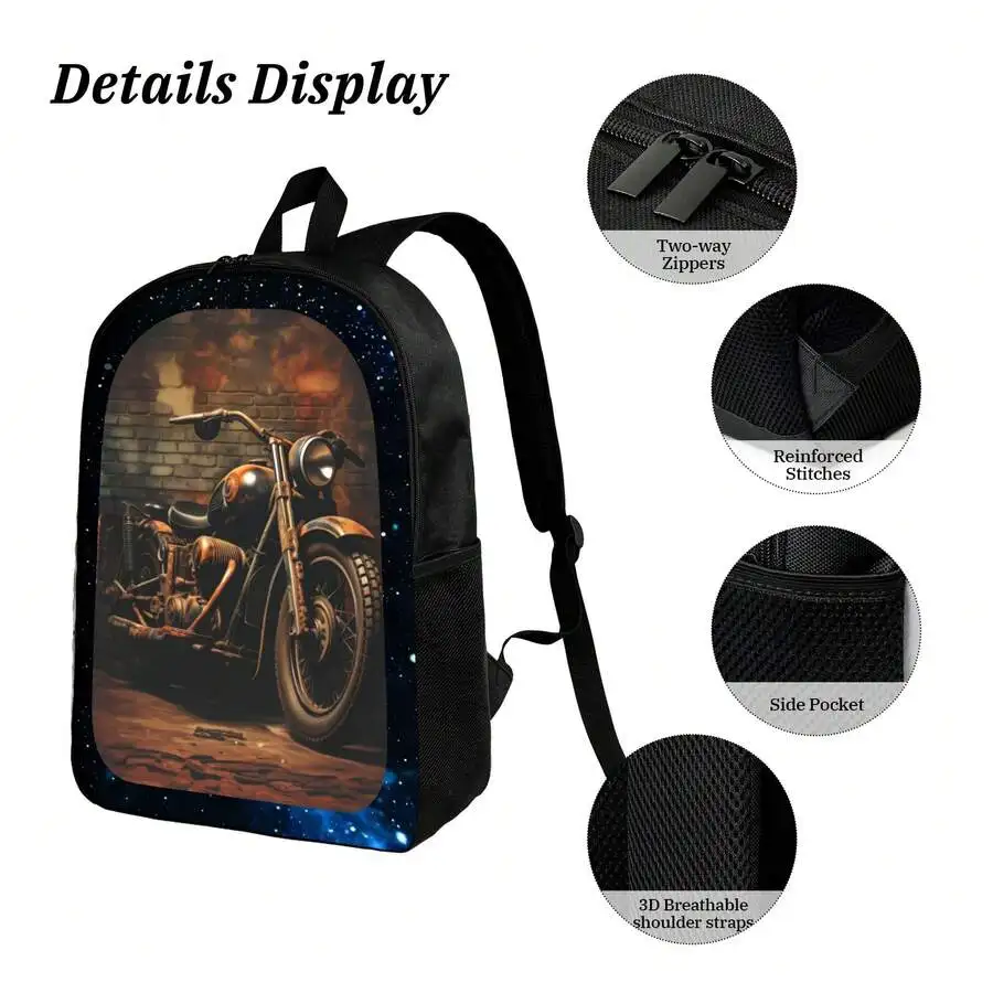 

Vintage Motorcycle Print Backpack For Adults Lightweight Daily Use Adjustable Straps Zipper Closure