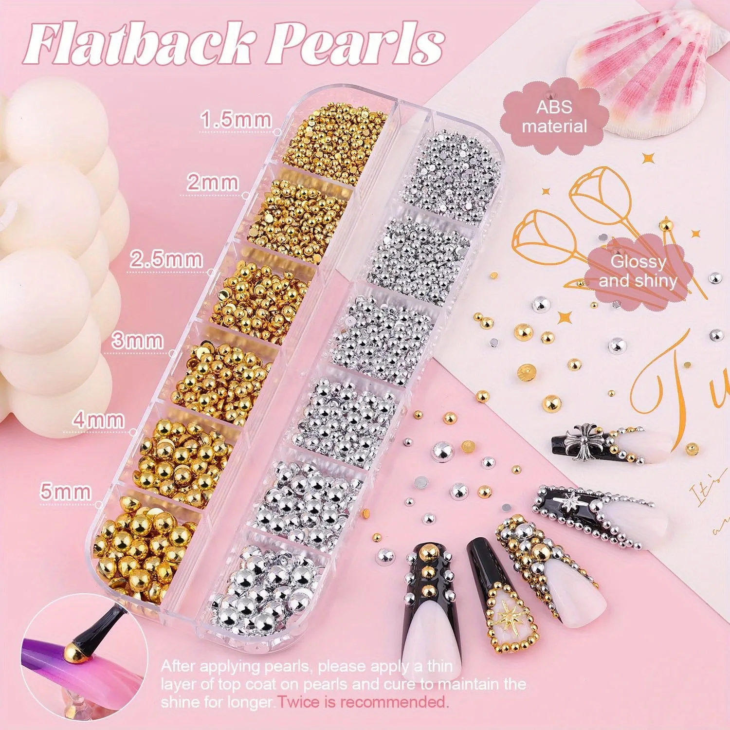 4Pcs/lot Flat Pearls Nail Alloy Accessories Decorations Half Pearls Nail Jewelry Parts DIY Ornaments Manicure Tool Rhinestones