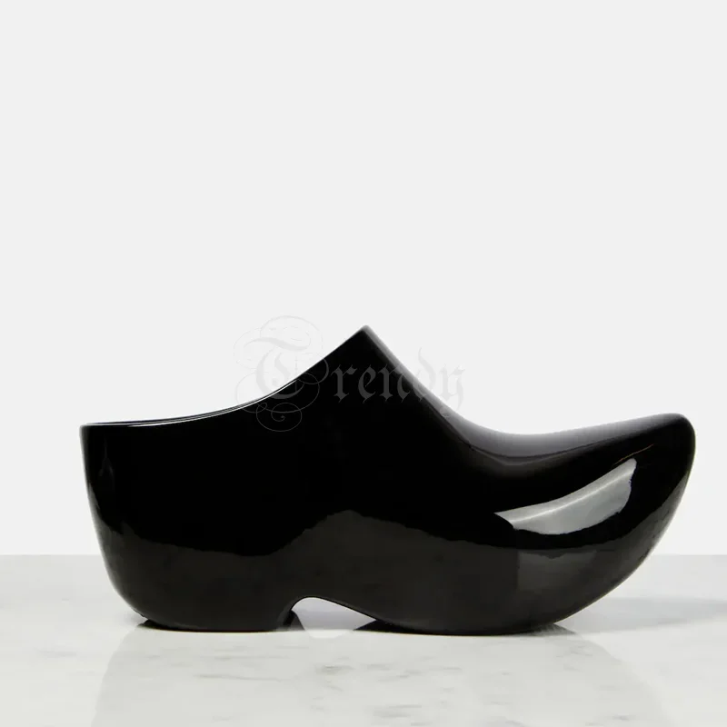 

Black Mirror Leather Mules Woman Pointed Toe Crystal Purple Slippers Thick Heel Slingback Sandals Thick Soled Heightening Shoes