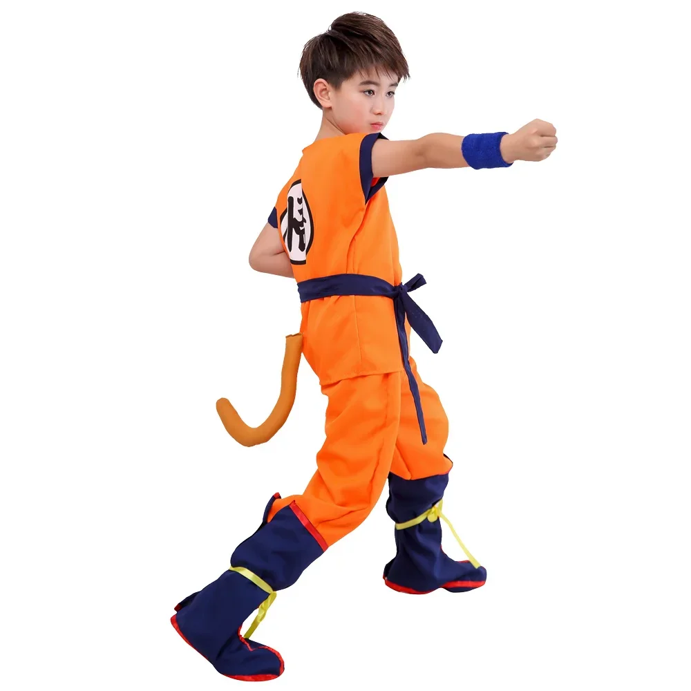 Son Goku Cosplay para crianças, conjunto de peruca e sapatos Anime, roupas de performance, adereços, festa de carnaval, vestir