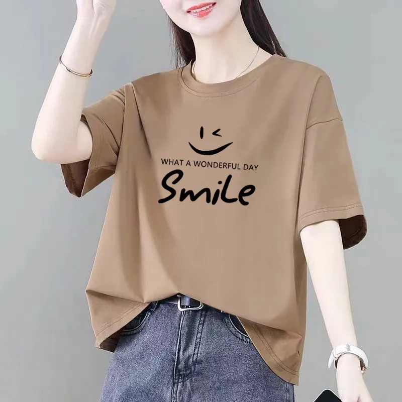 オレンジ色の痩身女性用 T イルト夏カジュアルオルトスルーフィットハイファイオン韓国スレコットンブレンドトップ