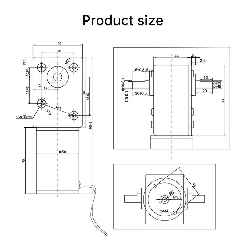 5882-50ZY Worm Gear Reduction Motor 12V24V Forward And Reverse Adjustable Speed 1.5RPM~440RPM Dual Output Shaft Brushed Motor