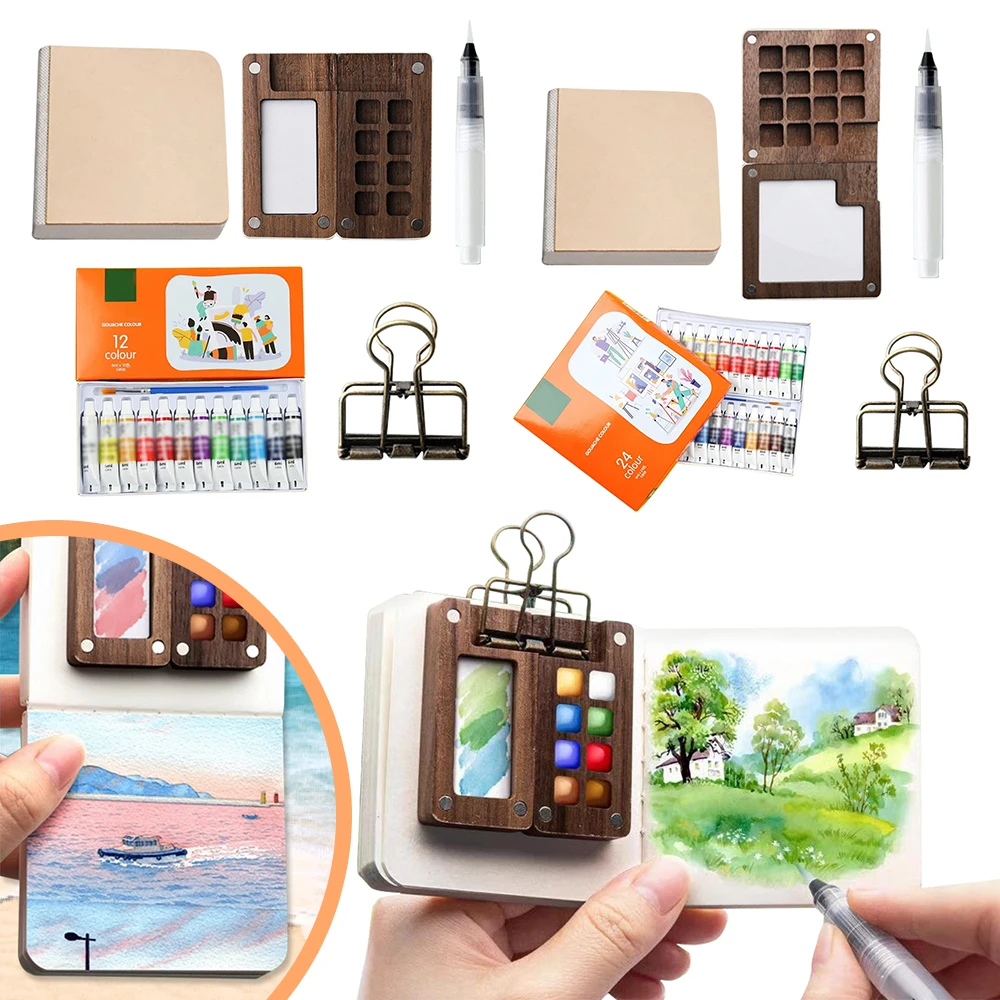 Travel Watercolour Paint Palette Set Mini Pocket Artist Watercolor Paint Palette Travel Sets for Painters Artists Students