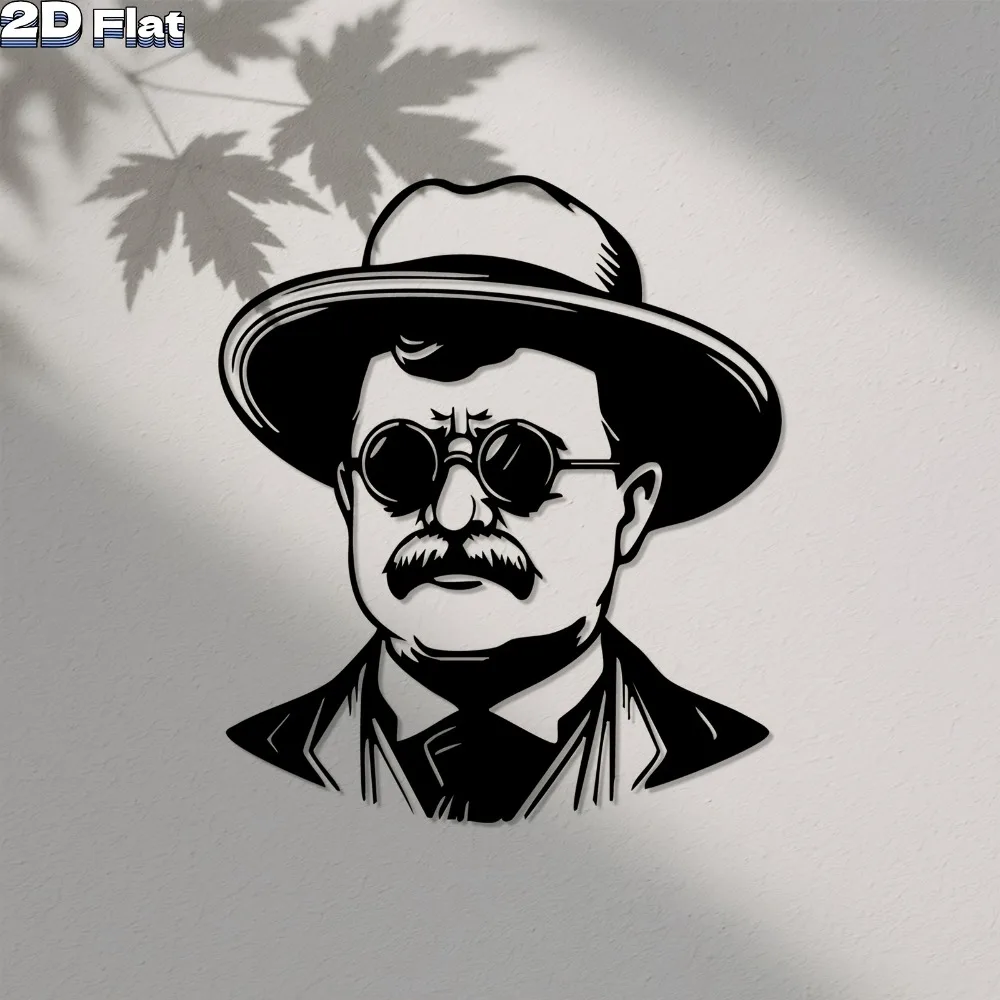 1pc Teddy Roosevelt Iron Wall Art Rustproof Metal Hanging Decor With Hook For Study Garden Patio Home Presidential Sculpture