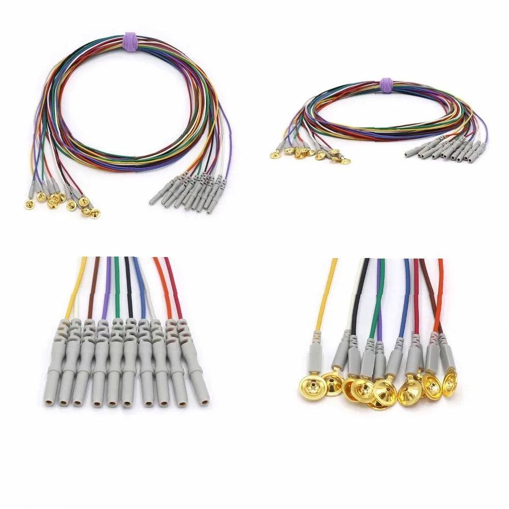 Gold Plated EEG Lead Wire, 10 Leads DIN 1.5mm Electrodes